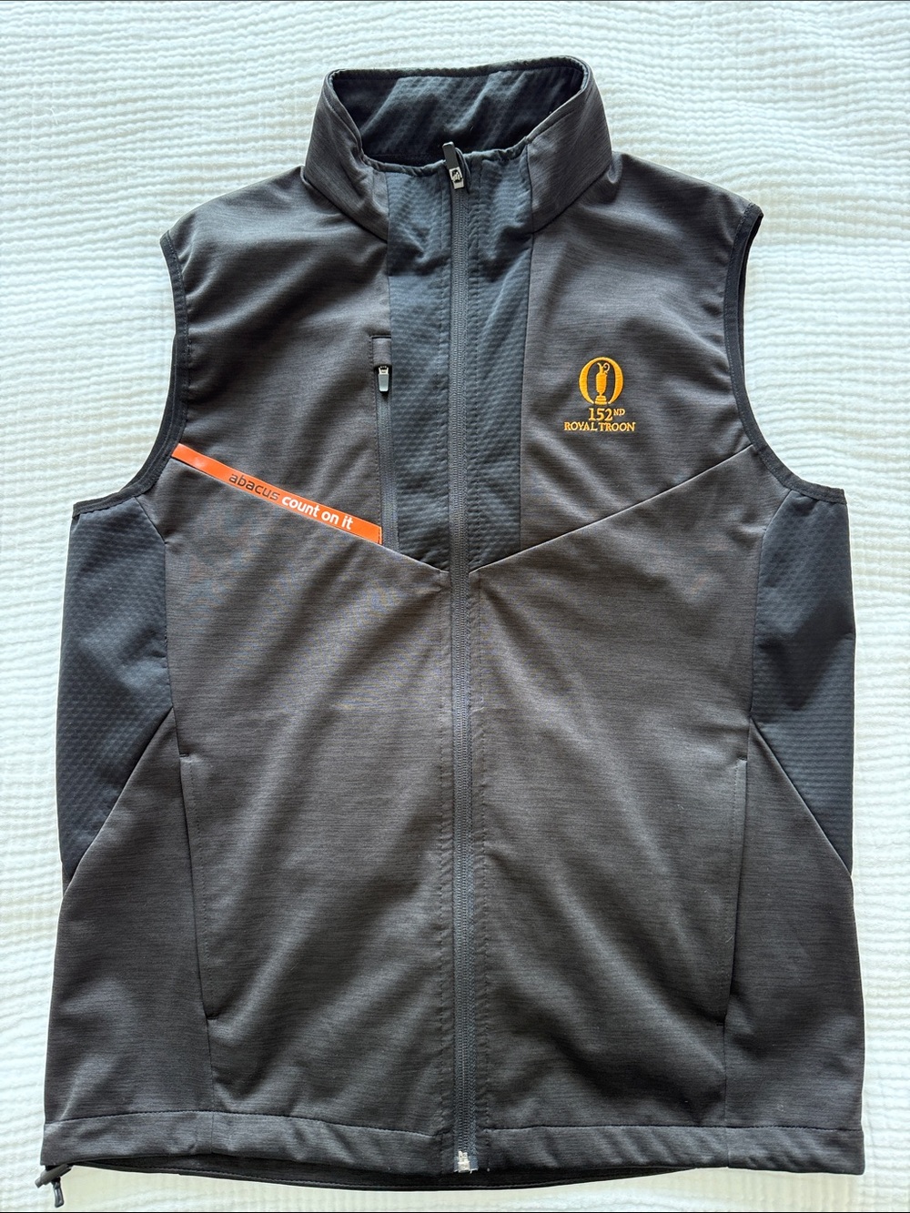 Men’s Abacus Royal Troon Charcoal Sleeveless Vest with Orange Accent